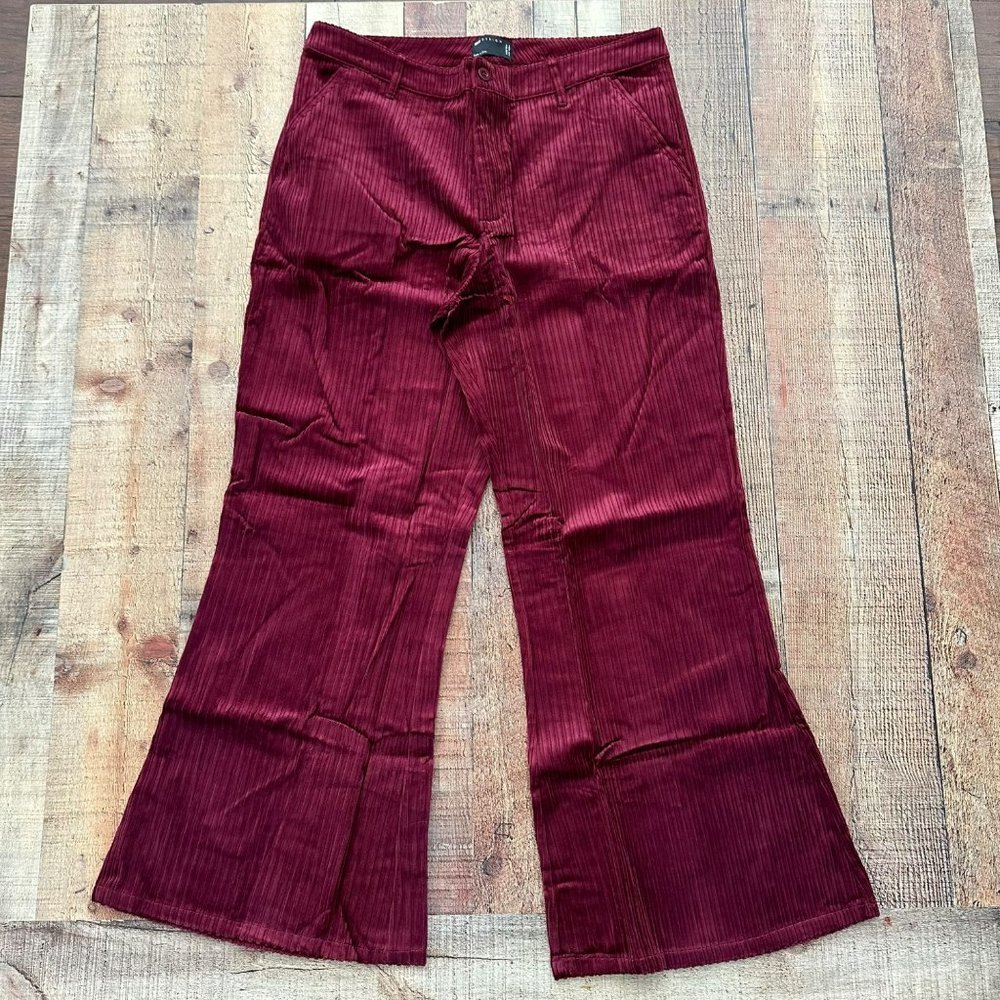 ASOS ultra wide flare courdoroy burgandy red men's 38x32